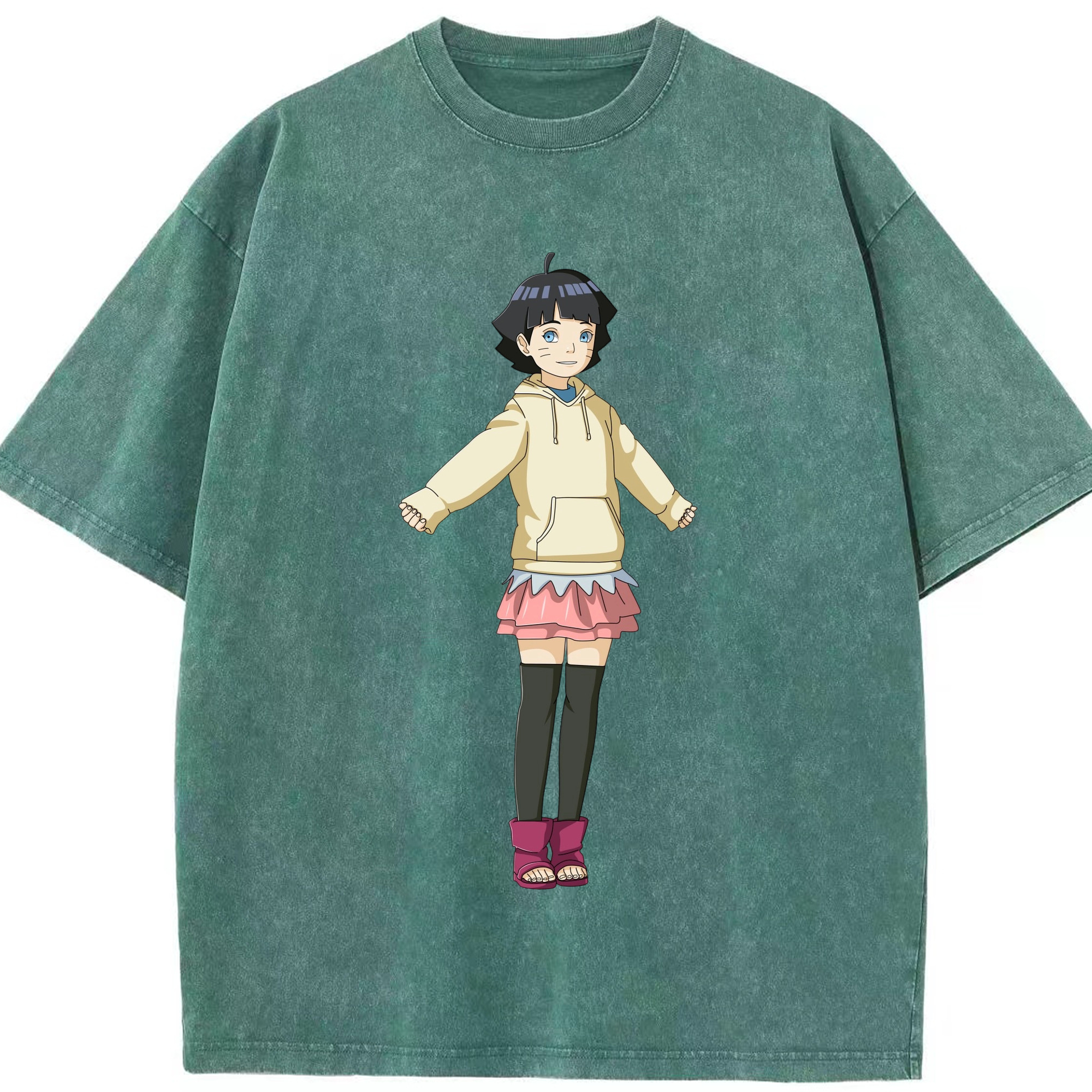 （画像用） NARUTO -ナルト- うずまき ヒマワリ Uzumaki Himawari 綿100% ヴィンテージ風 半袖Tシャツ（フロントプリント）